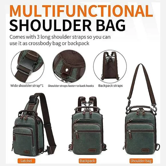 Sling Bag for Men Waxed Canvas Crossbody Bag Chest Bag Water Green